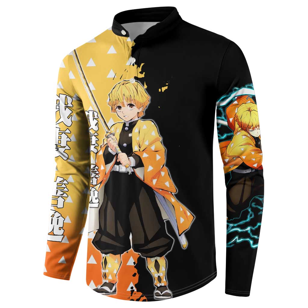 Zenitsu Agatsuma from Demon Slayer Button Sweatshirt with Yellow Lightning Kimono and Thunder Effects Design - The Mazicc
