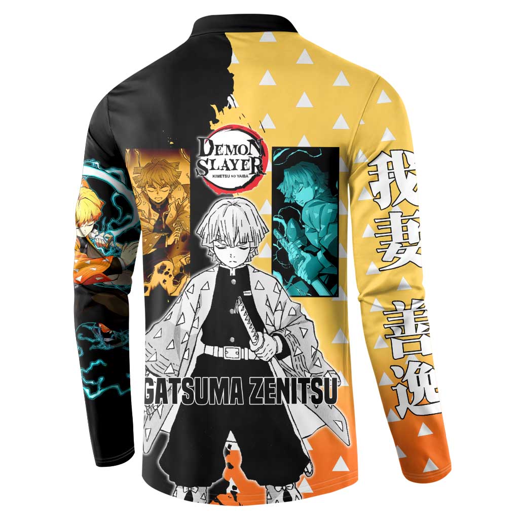 Zenitsu Agatsuma from Demon Slayer Button Sweatshirt with Yellow Lightning Kimono and Thunder Effects Design - The Mazicc
