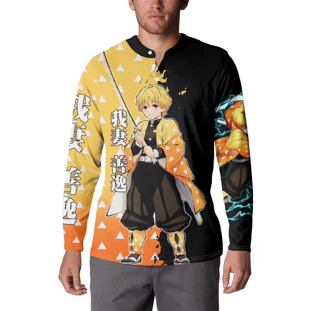 Zenitsu Agatsuma from Demon Slayer Button Sweatshirt with Yellow Lightning Kimono and Thunder Effects Design - The Mazicc