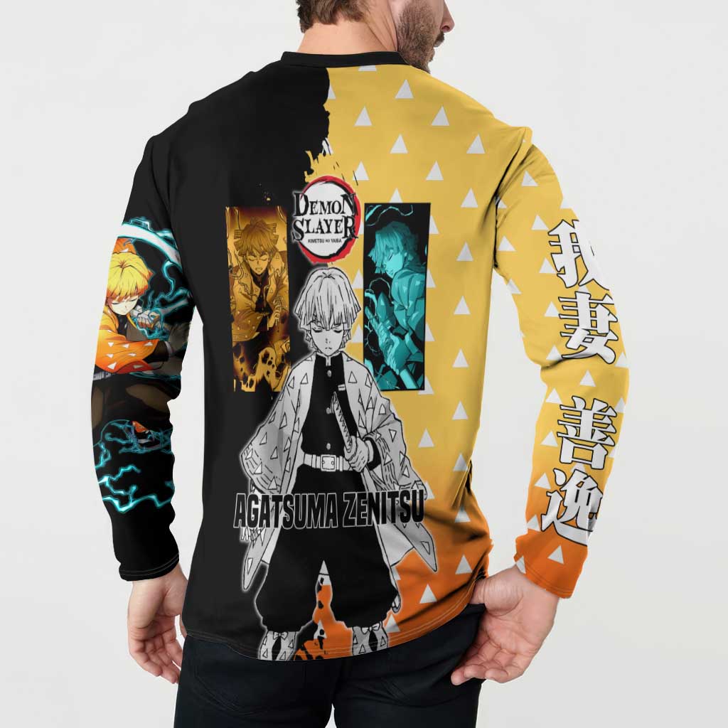 Zenitsu Agatsuma from Demon Slayer Button Sweatshirt with Yellow Lightning Kimono and Thunder Effects Design - The Mazicc