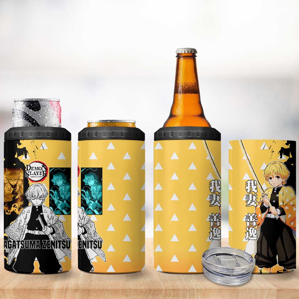 Zenitsu Agatsuma from Demon Slayer 4 in 1 Can Cooler Tumbler with Yellow Lightning Kimono and Thunder Effects Design - The Mazicc