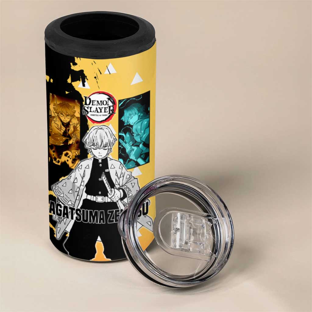 Zenitsu Agatsuma from Demon Slayer 4 in 1 Can Cooler Tumbler with Yellow Lightning Kimono and Thunder Effects Design - The Mazicc