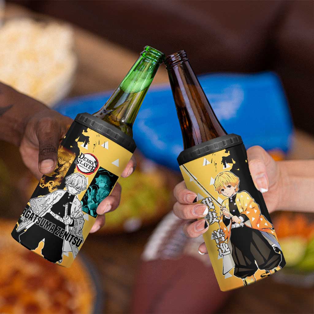 Zenitsu Agatsuma from Demon Slayer 4 in 1 Can Cooler Tumbler with Yellow Lightning Kimono and Thunder Effects Design - The Mazicc