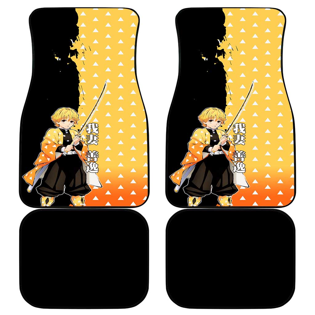 Zenitsu Agatsuma from Demon Slayer Car Mats with Yellow Lightning Kimono and Thunder Effects Design - The Mazicc