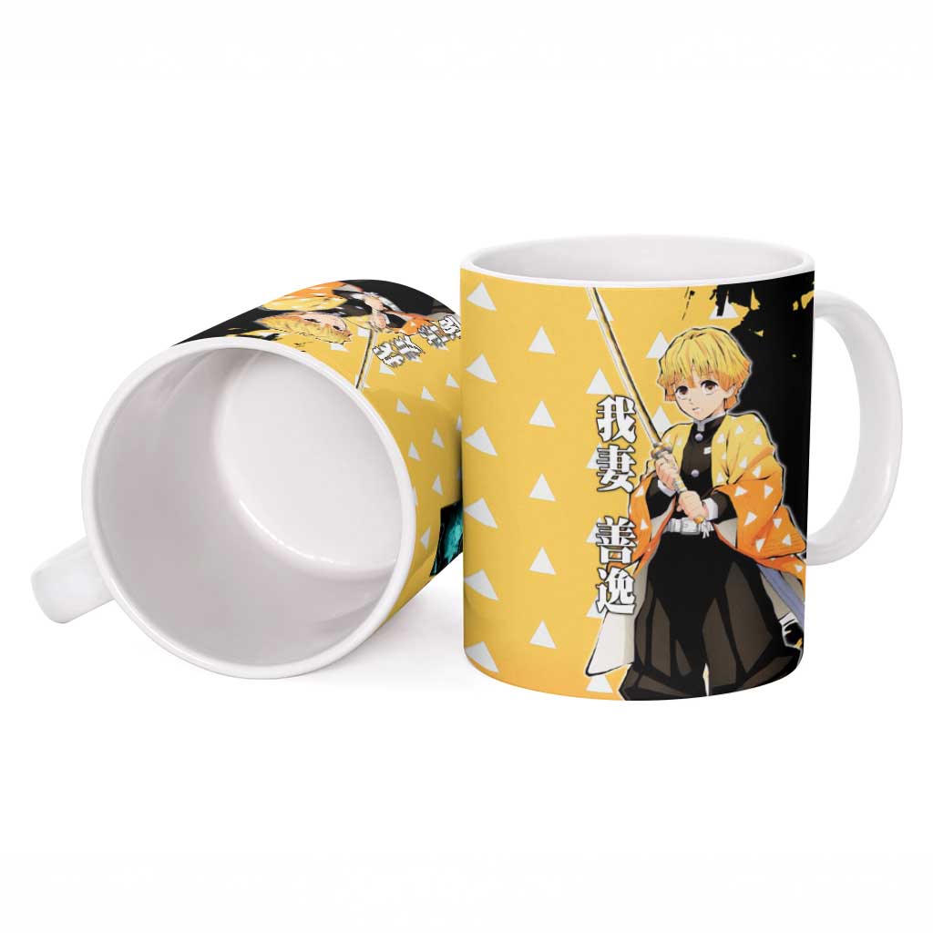 Zenitsu Agatsuma from Demon Slayer Ceramic Mug with Yellow Lightning Kimono and Thunder Effects Design - The Mazicc