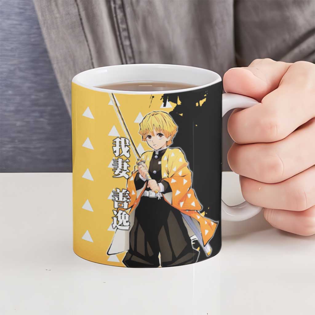 Zenitsu Agatsuma from Demon Slayer Ceramic Mug with Yellow Lightning Kimono and Thunder Effects Design - The Mazicc