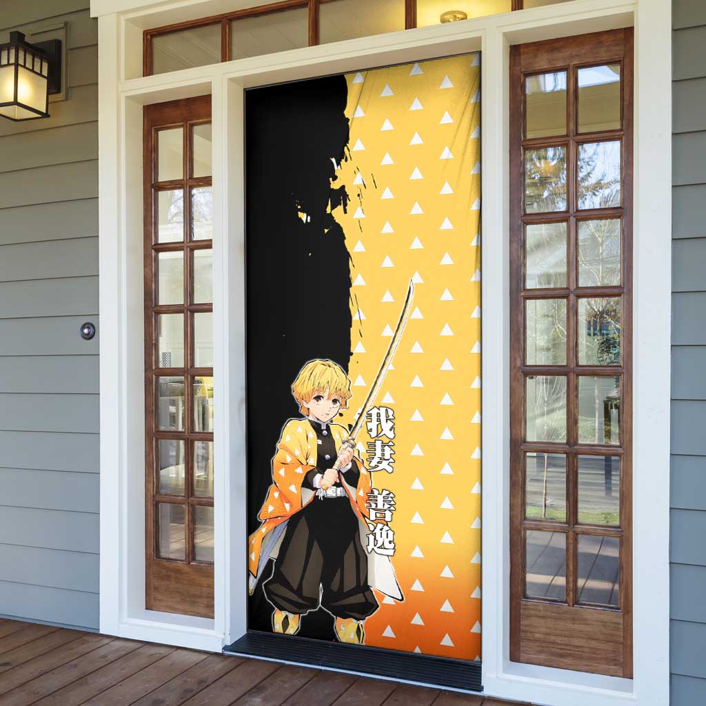 Zenitsu Agatsuma from Demon Slayer Door Cover with Yellow Lightning Kimono and Thunder Effects Design - The Mazicc