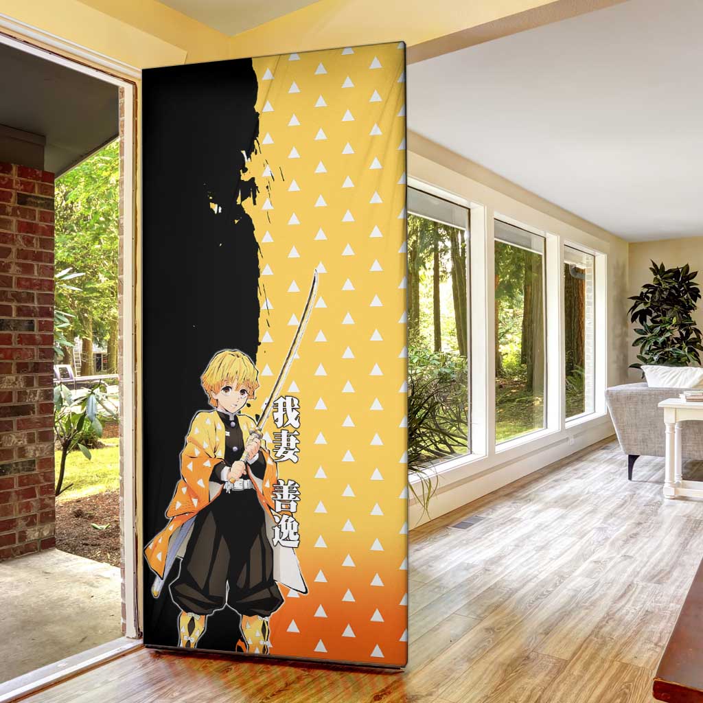 Zenitsu Agatsuma from Demon Slayer Door Cover with Yellow Lightning Kimono and Thunder Effects Design - The Mazicc