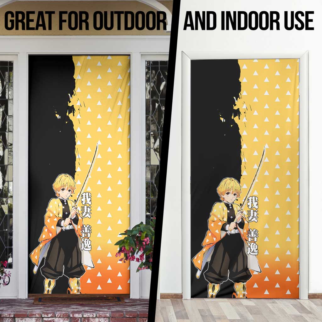 Zenitsu Agatsuma from Demon Slayer Door Cover with Yellow Lightning Kimono and Thunder Effects Design - The Mazicc