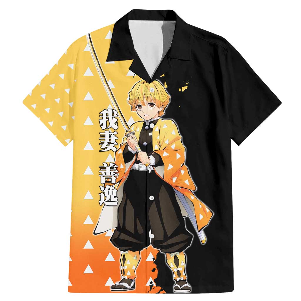 Zenitsu Agatsuma from Demon Slayer Family Matching Mermaid Dress and Hawaiian Shirt with Yellow Lightning Kimono and Thunder Effects Design - The Mazicc