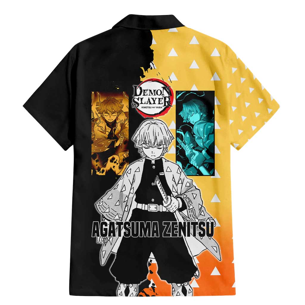Zenitsu Agatsuma from Demon Slayer Family Matching Mermaid Dress and Hawaiian Shirt with Yellow Lightning Kimono and Thunder Effects Design - The Mazicc