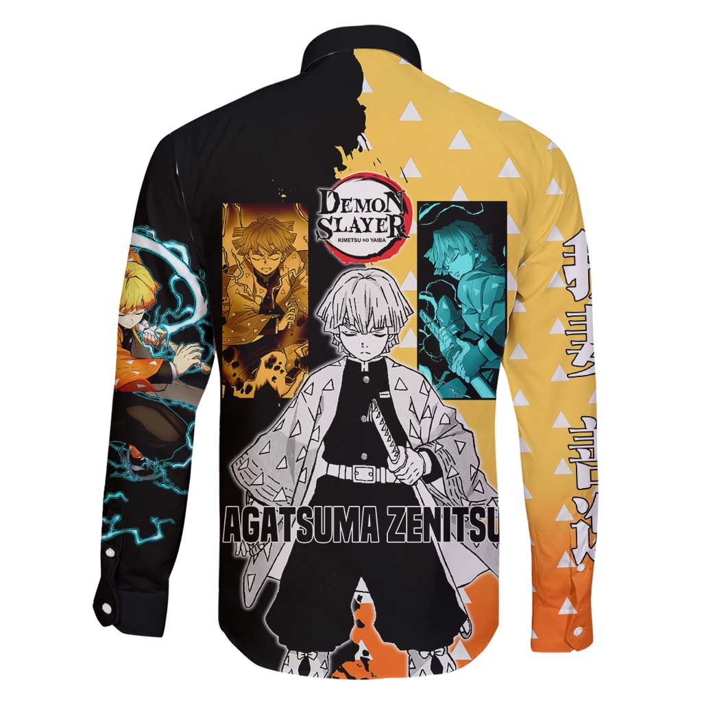 Zenitsu Agatsuma from Demon Slayer Family Matching Short Sleeve Bodycon Dress and Hawaiian Shirt with Yellow Lightning Kimono and Thunder Effects Design - The Mazicc