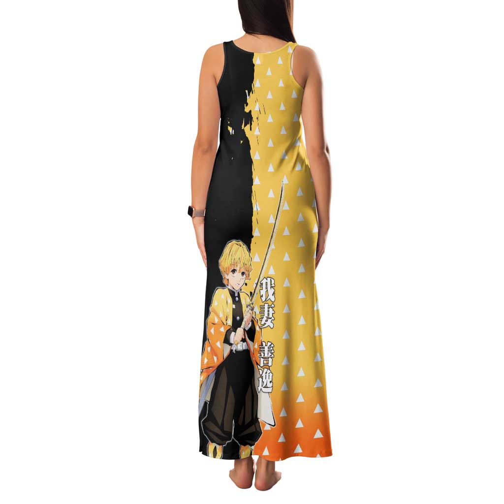 Zenitsu Agatsuma from Demon Slayer Family Matching Tank Maxi Dress and Hawaiian Shirt with Yellow Lightning Kimono and Thunder Effects Design - The Mazicc