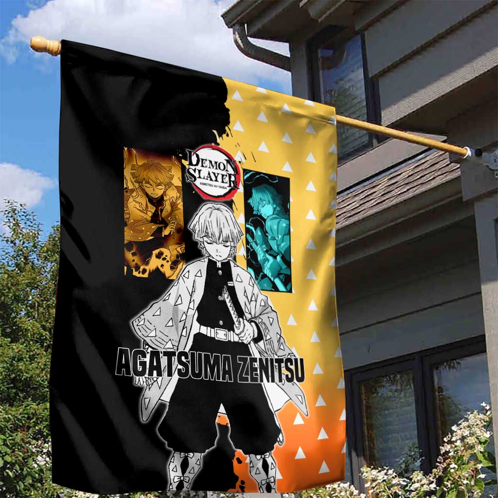 Zenitsu Agatsuma from Demon Slayer Garden Flag with Yellow Lightning Kimono and Thunder Effects Design - The Mazicc