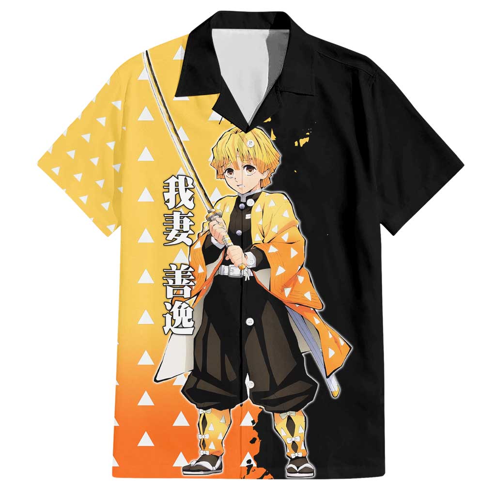 Zenitsu Agatsuma from Demon Slayer Hawaiian Shirt with Yellow Lightning Kimono and Thunder Effects Design - The Mazicc