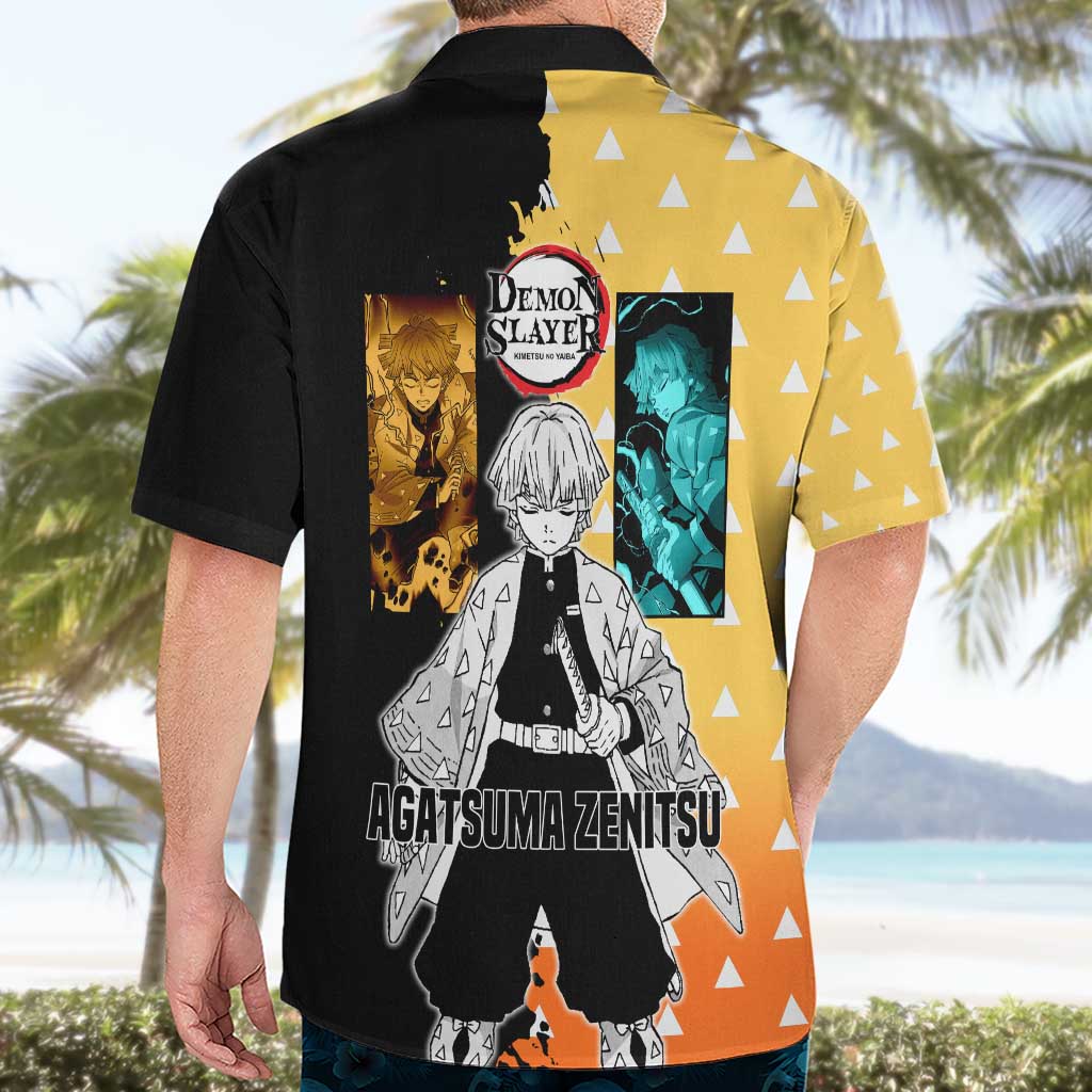 Zenitsu Agatsuma from Demon Slayer Hawaiian Shirt with Yellow Lightning Kimono and Thunder Effects Design - The Mazicc