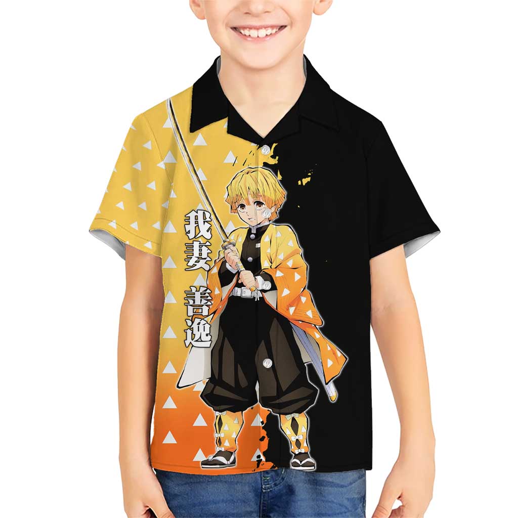 Zenitsu Agatsuma from Demon Slayer Hawaiian Shirt with Yellow Lightning Kimono and Thunder Effects Design - The Mazicc