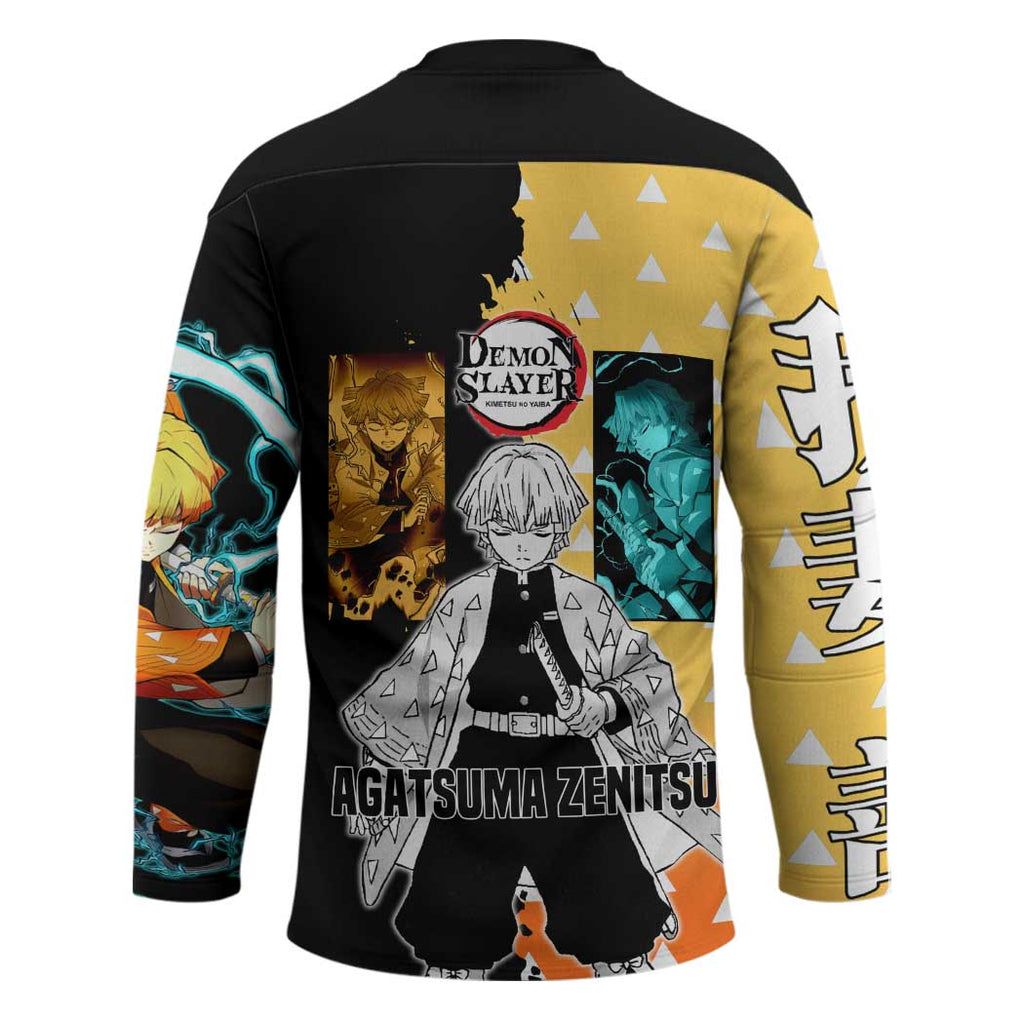 Zenitsu Agatsuma from Demon Slayer Hockey Jersey with Yellow Lightning Kimono and Thunder Effects Design - The Mazicc