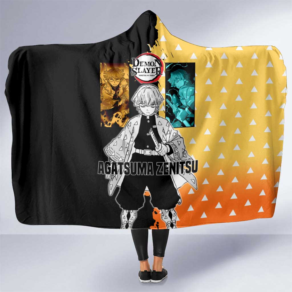 Zenitsu Agatsuma from Demon Slayer Hooded Blanket with Yellow Lightning Kimono and Thunder Effects Design - The Mazicc