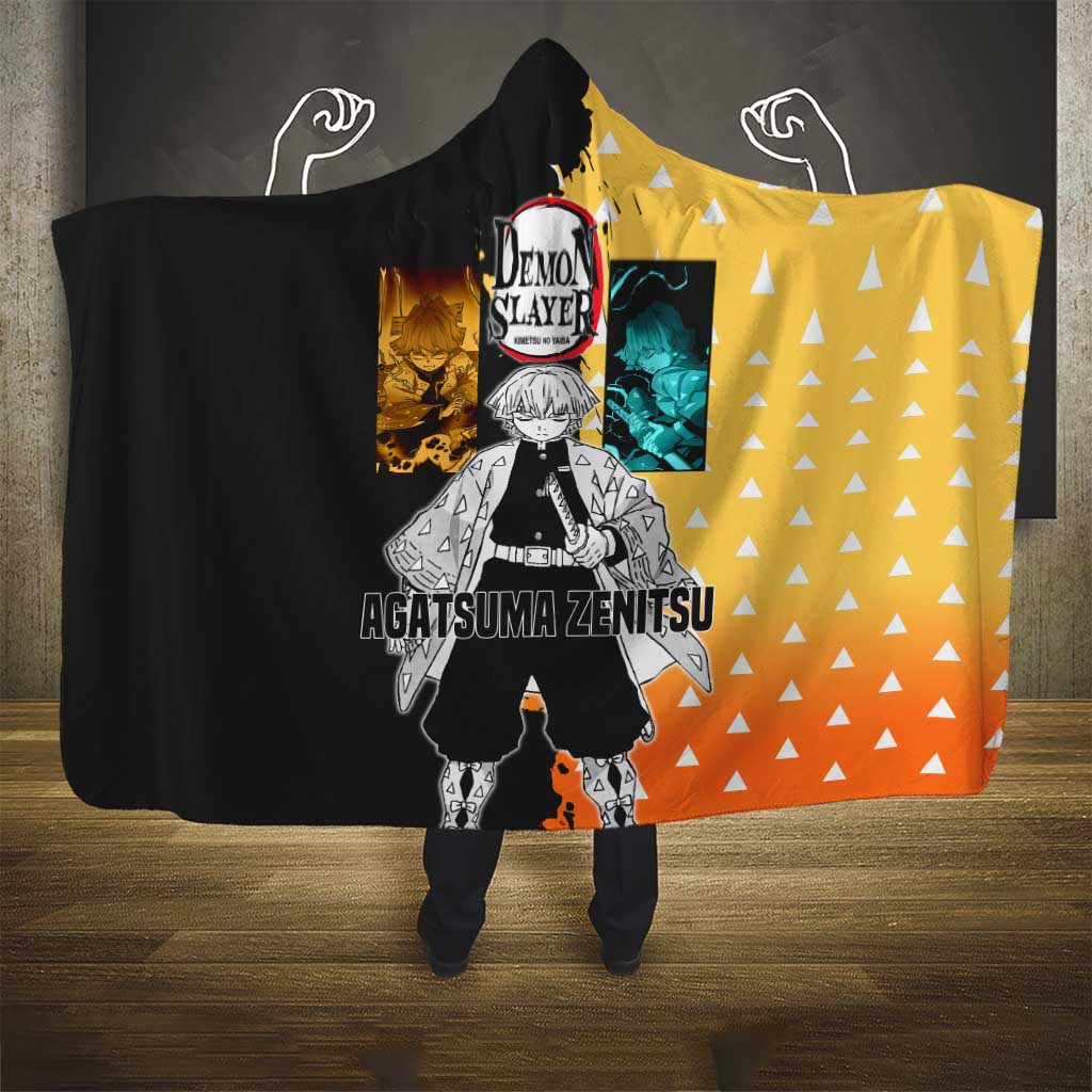 Zenitsu Agatsuma from Demon Slayer Hooded Blanket with Yellow Lightning Kimono and Thunder Effects Design - The Mazicc