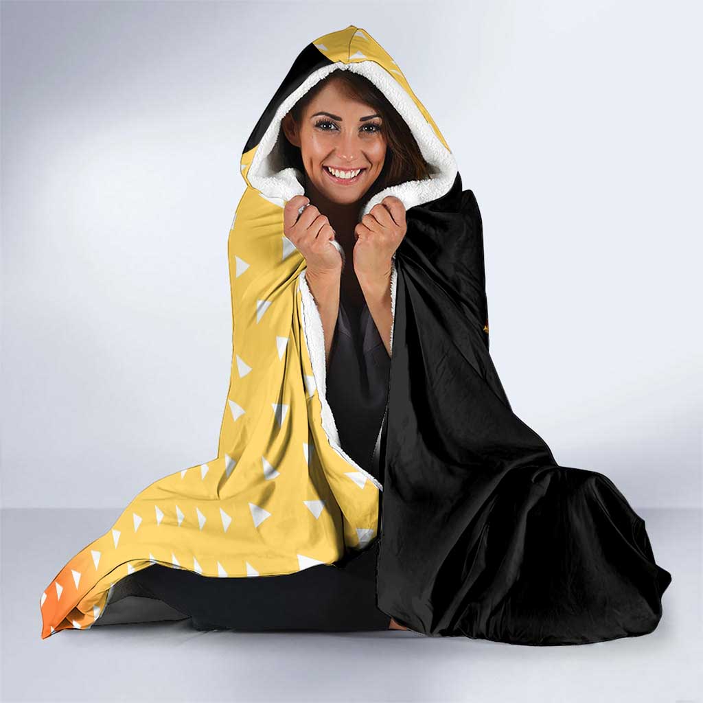 Zenitsu Agatsuma from Demon Slayer Hooded Blanket with Yellow Lightning Kimono and Thunder Effects Design - The Mazicc
