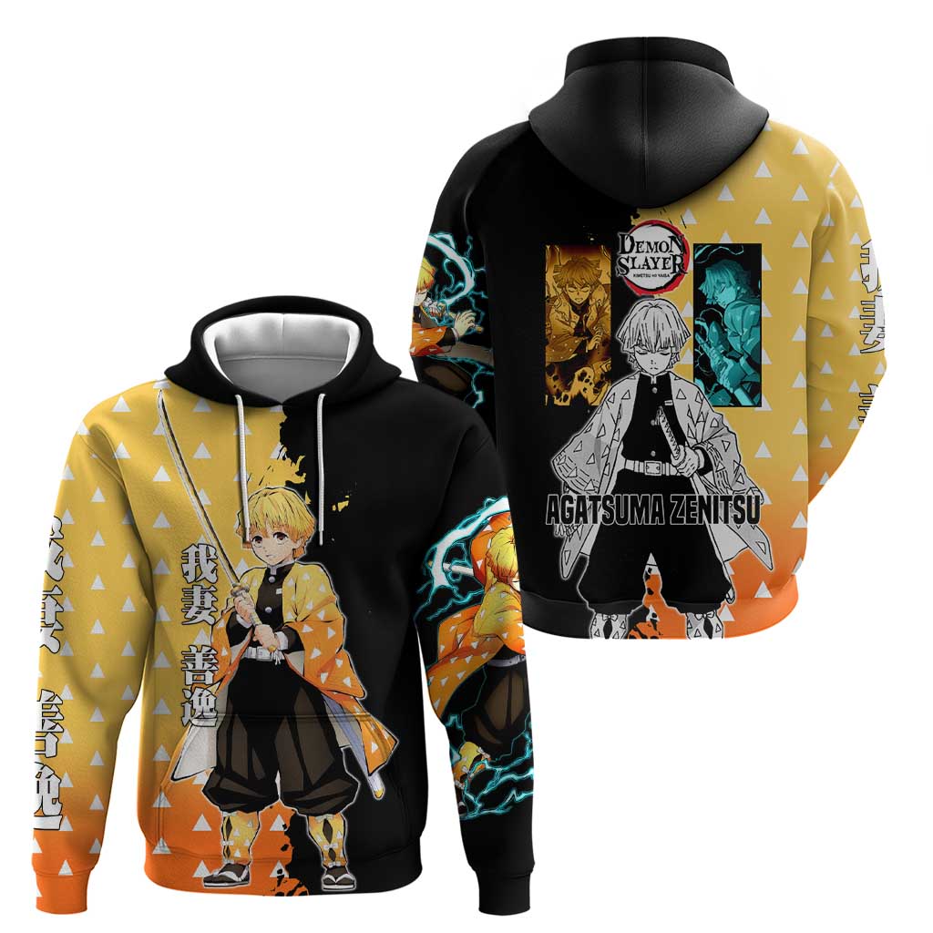 Zenitsu Agatsuma from Demon Slayer Hoodie with Yellow Lightning Kimono and Thunder Effects Design - The Mazicc