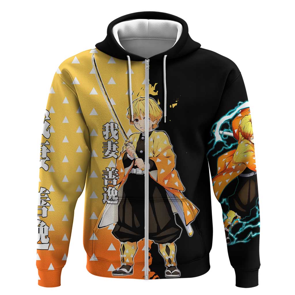 Zenitsu Agatsuma from Demon Slayer Hoodie with Yellow Lightning Kimono and Thunder Effects Design - The Mazicc
