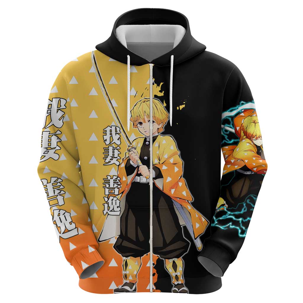 Zenitsu Agatsuma from Demon Slayer Hoodie with Yellow Lightning Kimono and Thunder Effects Design - The Mazicc