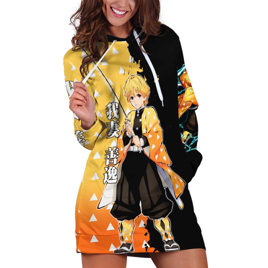 Zenitsu Agatsuma from Demon Slayer Hoodie Dress with Yellow Lightning Kimono and Thunder Effects Design - The Mazicc