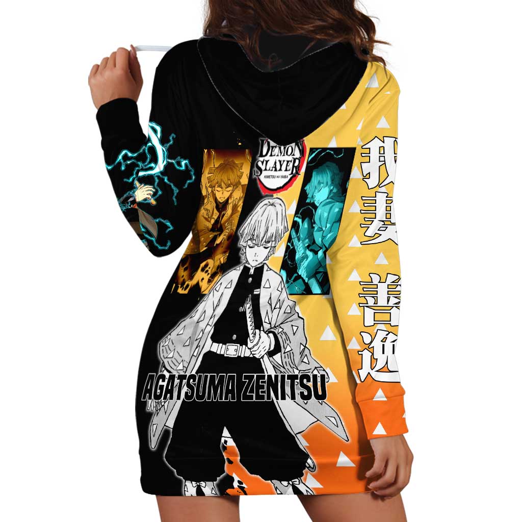 Zenitsu Agatsuma from Demon Slayer Hoodie Dress with Yellow Lightning Kimono and Thunder Effects Design - The Mazicc