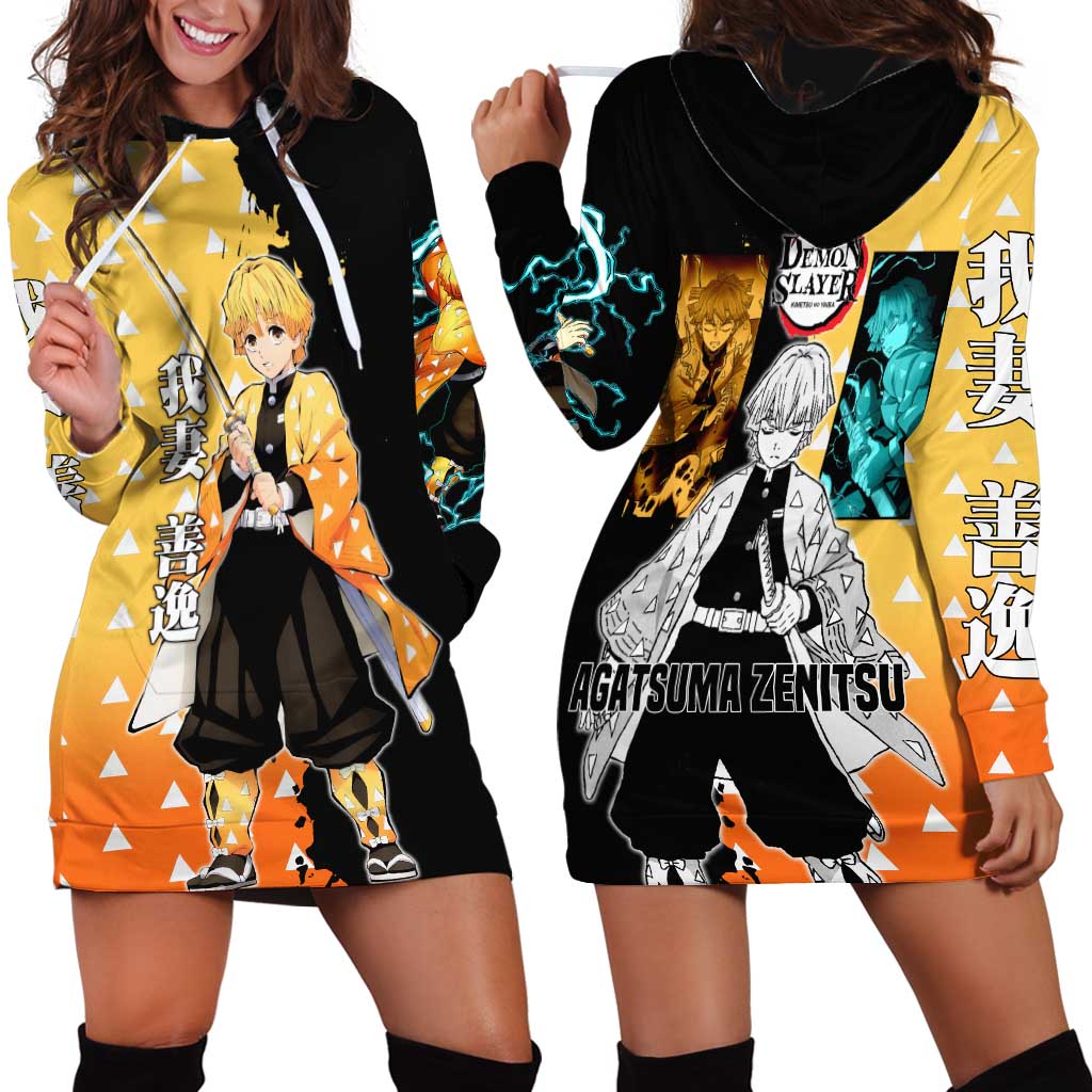Zenitsu Agatsuma from Demon Slayer Hoodie Dress with Yellow Lightning Kimono and Thunder Effects Design - The Mazicc