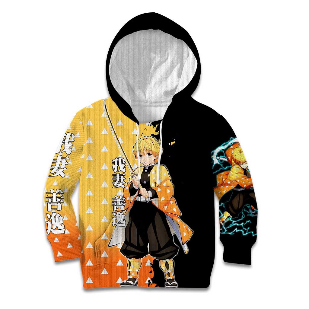 Zenitsu Agatsuma from Demon Slayer Kid Hoodie with Yellow Lightning Kimono and Thunder Effects Design - The Mazicc