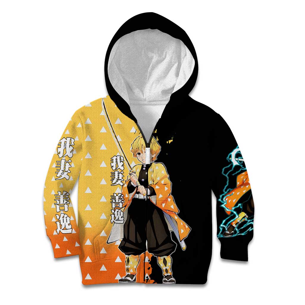 Zenitsu Agatsuma from Demon Slayer Kid Hoodie with Yellow Lightning Kimono and Thunder Effects Design - The Mazicc