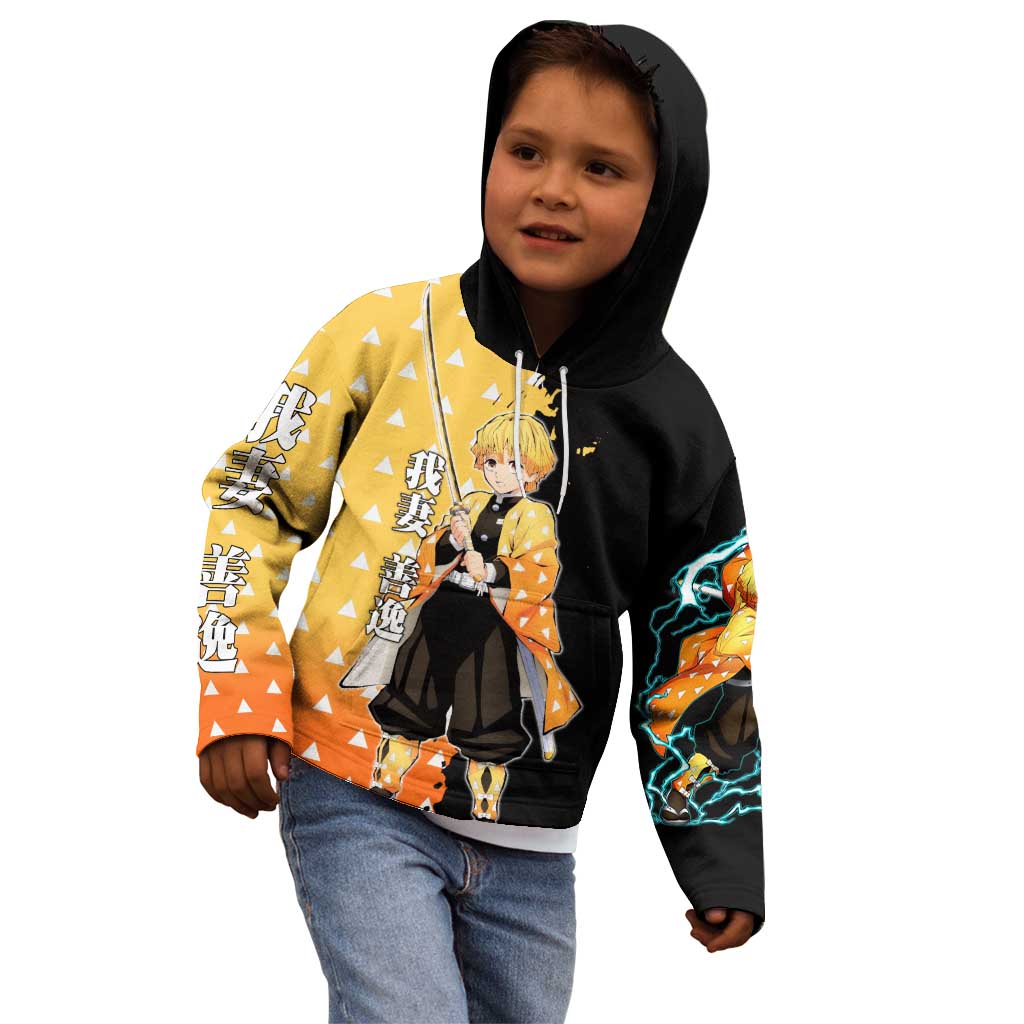 Zenitsu Agatsuma from Demon Slayer Kid Hoodie with Yellow Lightning Kimono and Thunder Effects Design - The Mazicc