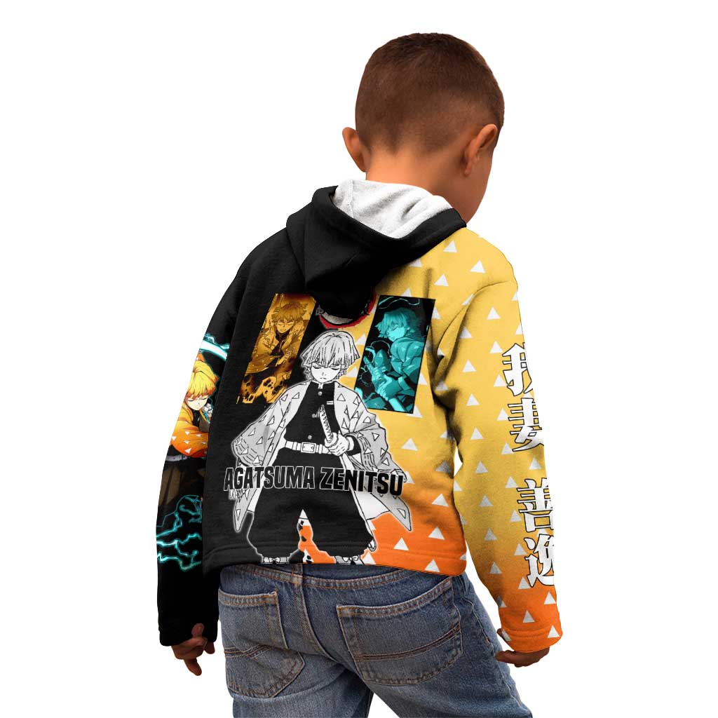 Zenitsu Agatsuma from Demon Slayer Kid Hoodie with Yellow Lightning Kimono and Thunder Effects Design - The Mazicc