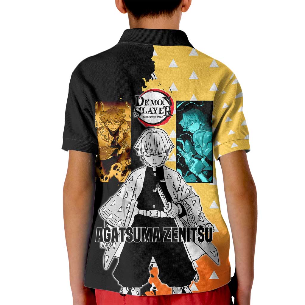 Zenitsu Agatsuma from Demon Slayer Kid Polo Shirt with Yellow Lightning Kimono and Thunder Effects Design - The Mazicc