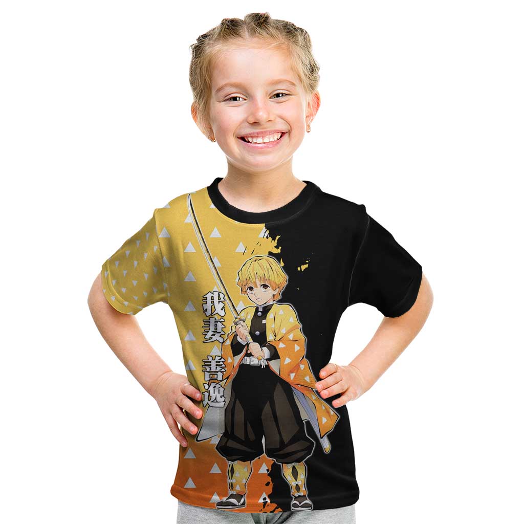 Zenitsu Agatsuma from Demon Slayer Kid T Shirt with Yellow Lightning Kimono and Thunder Effects Design - The Mazicc