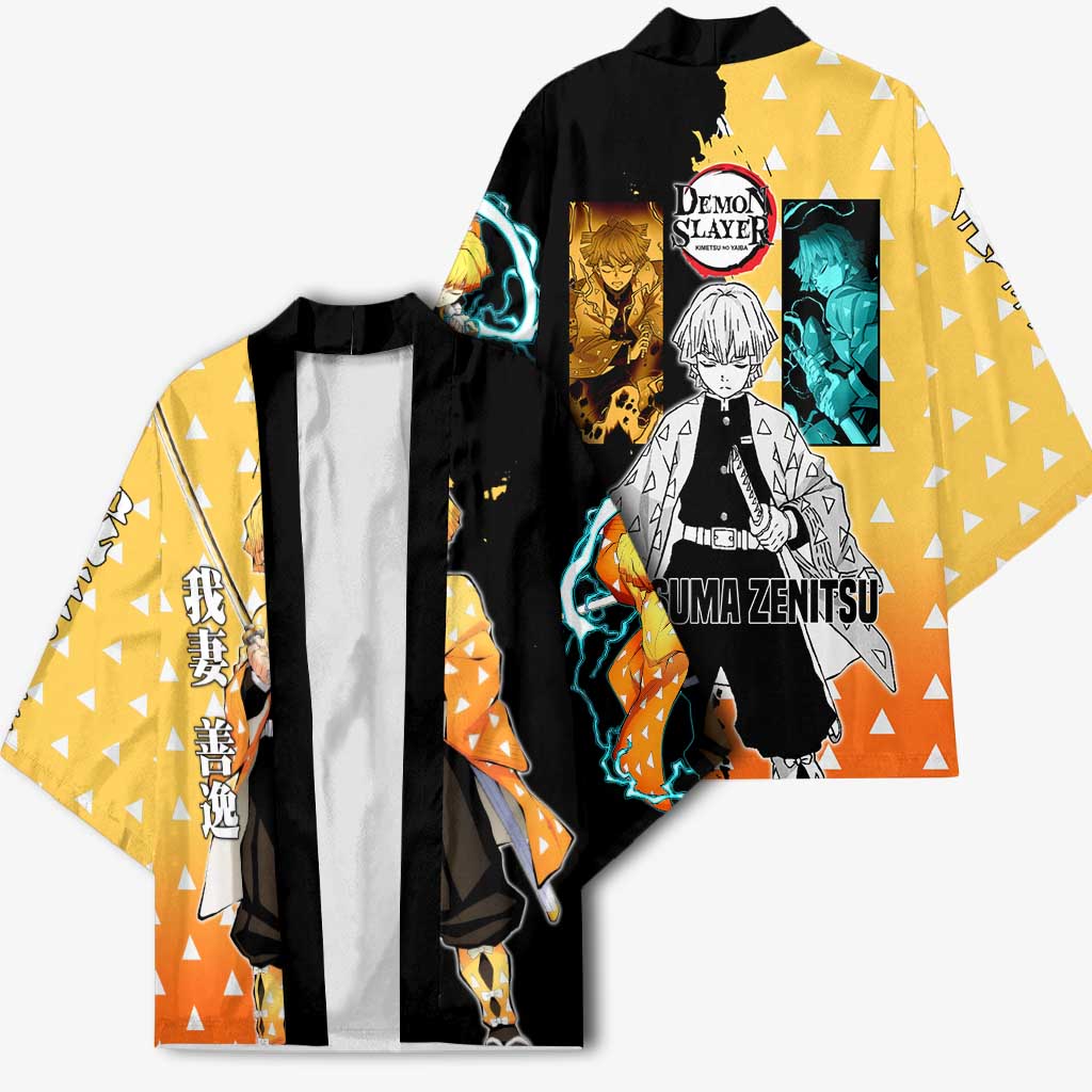 Zenitsu Agatsuma from Demon Slayer Kimono with Yellow Lightning Kimono and Thunder Effects Design - The Mazicc