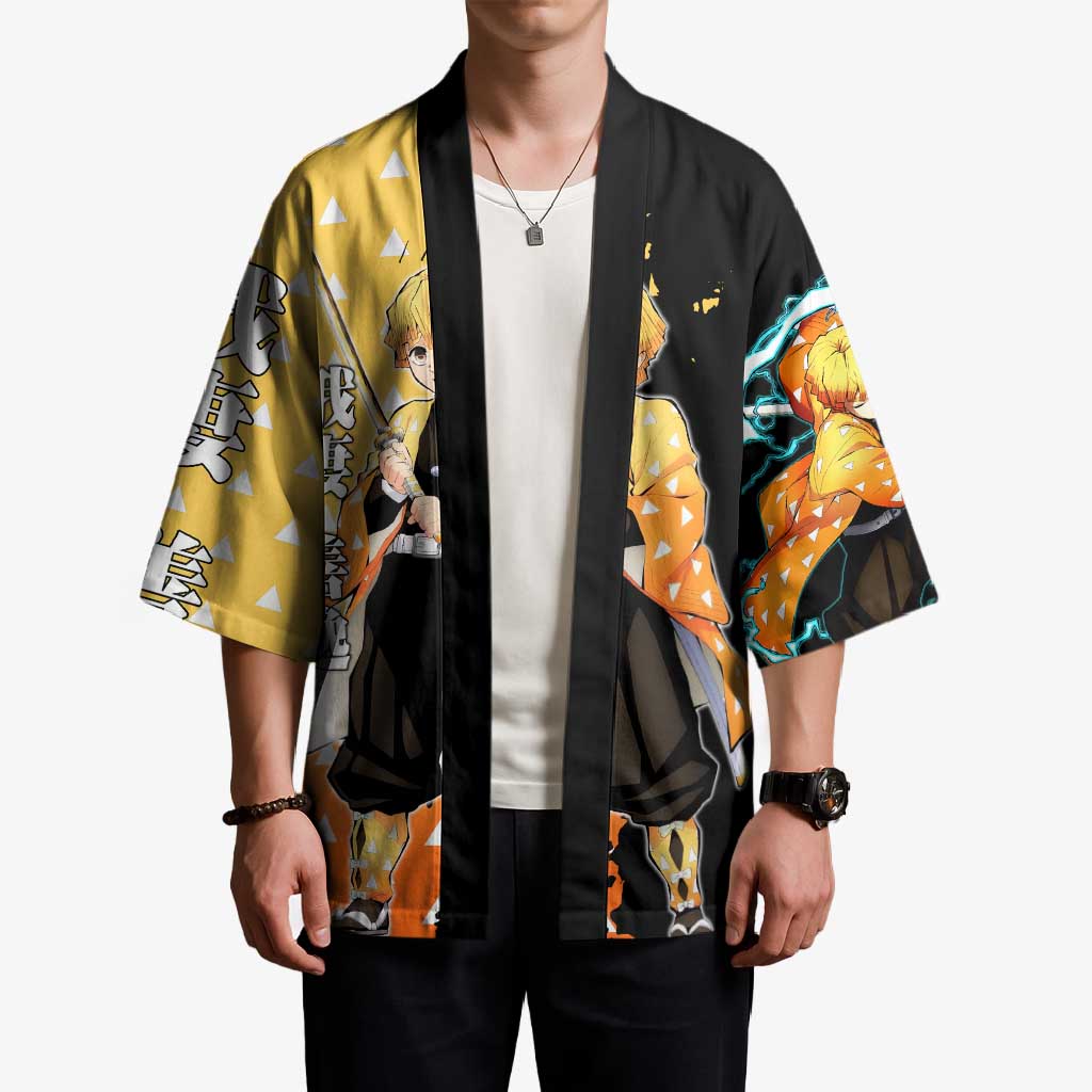 Zenitsu Agatsuma from Demon Slayer Kimono with Yellow Lightning Kimono and Thunder Effects Design - The Mazicc
