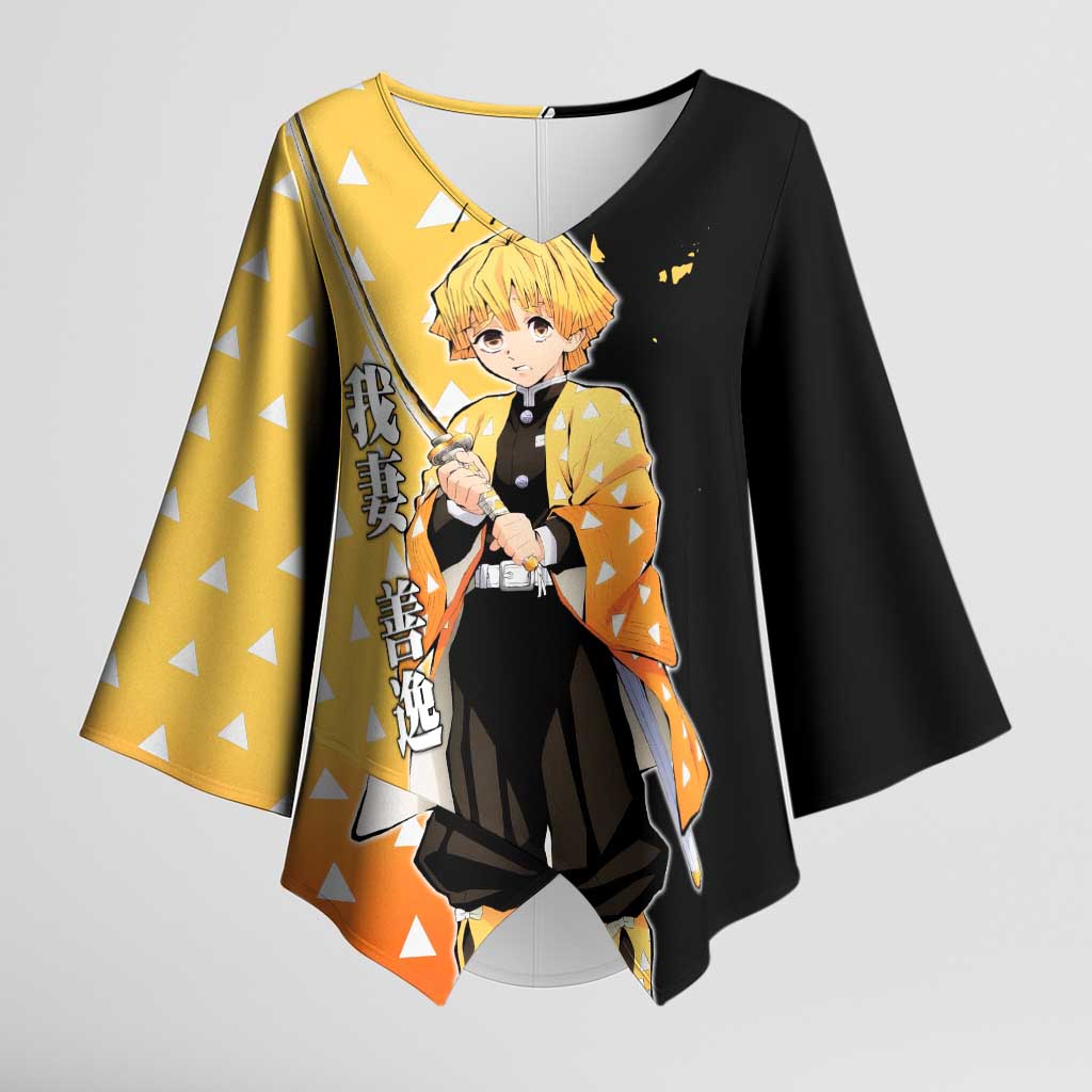 Zenitsu Agatsuma from Demon Slayer Kimono Sleeve Blouse with Yellow Lightning Kimono and Thunder Effects Design - The Mazicc