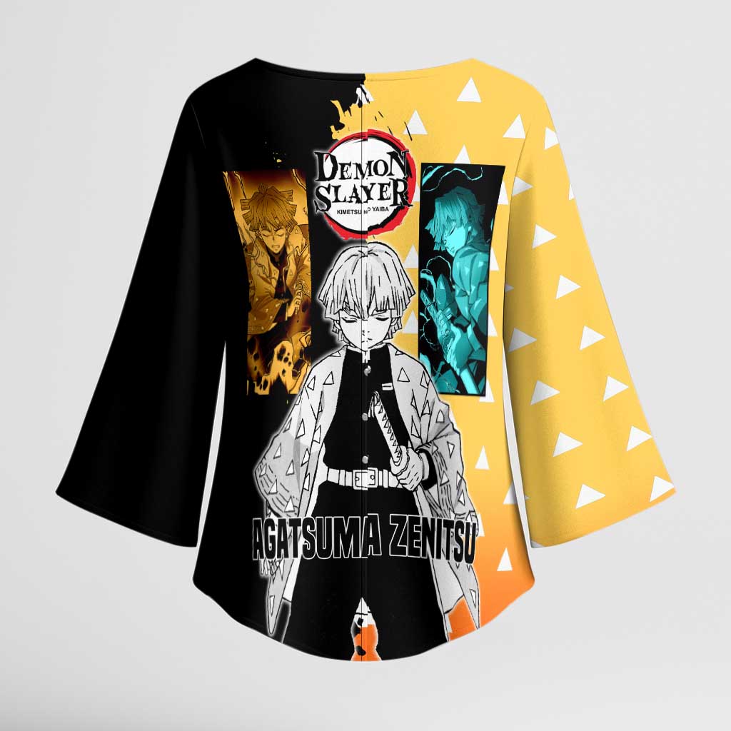 Zenitsu Agatsuma from Demon Slayer Kimono Sleeve Blouse with Yellow Lightning Kimono and Thunder Effects Design - The Mazicc