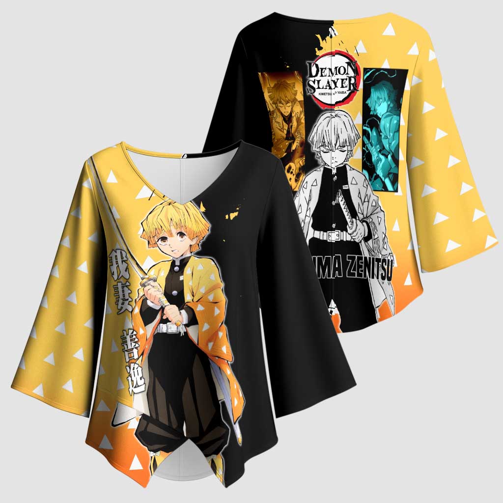 Zenitsu Agatsuma from Demon Slayer Kimono Sleeve Blouse with Yellow Lightning Kimono and Thunder Effects Design - The Mazicc