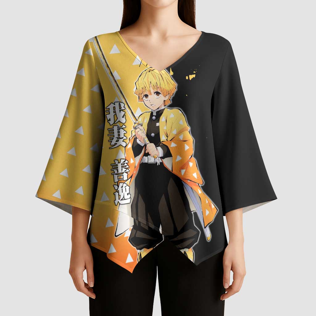 Zenitsu Agatsuma from Demon Slayer Kimono Sleeve Blouse with Yellow Lightning Kimono and Thunder Effects Design - The Mazicc