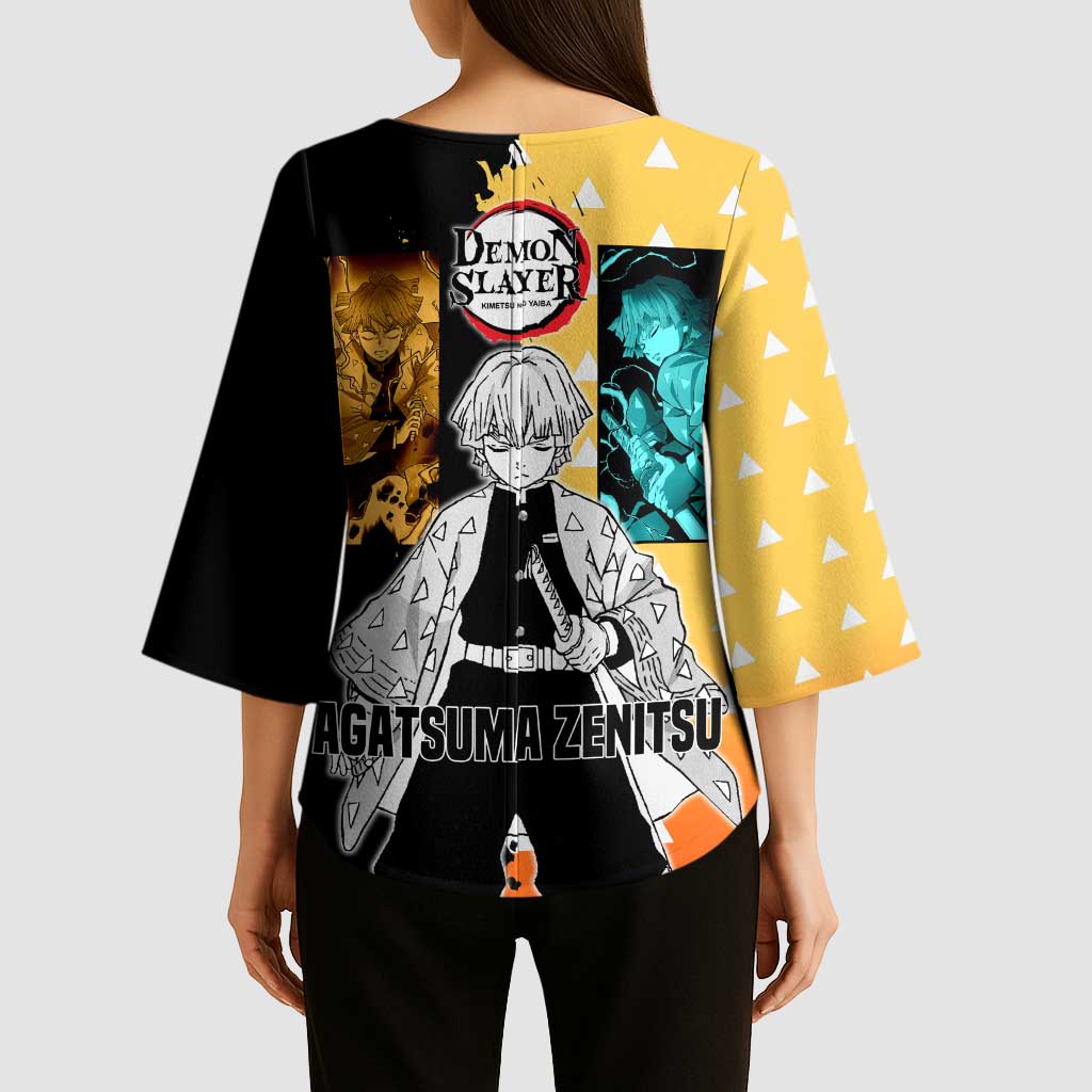 Zenitsu Agatsuma from Demon Slayer Kimono Sleeve Blouse with Yellow Lightning Kimono and Thunder Effects Design - The Mazicc