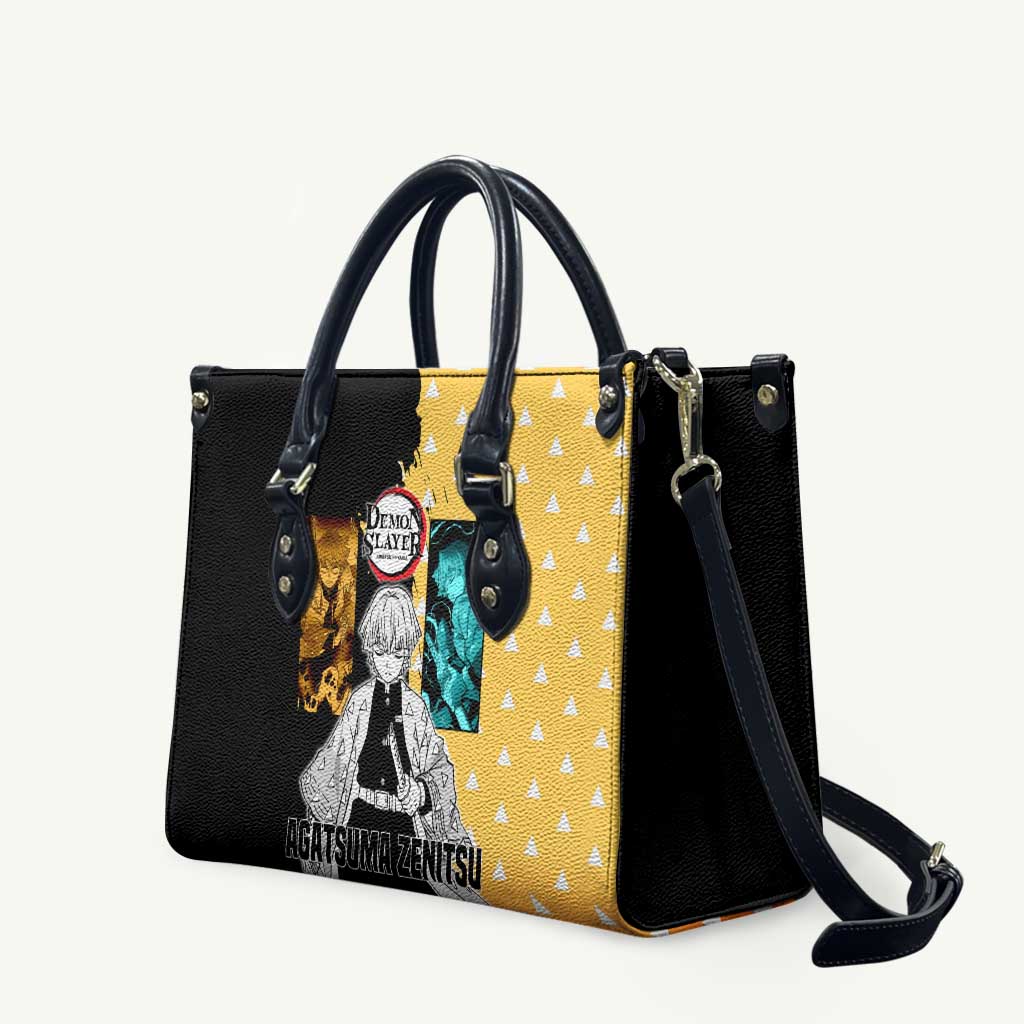 Zenitsu Agatsuma from Demon Slayer Leather Bag with Yellow Lightning Kimono and Thunder Effects Design - The Mazicc