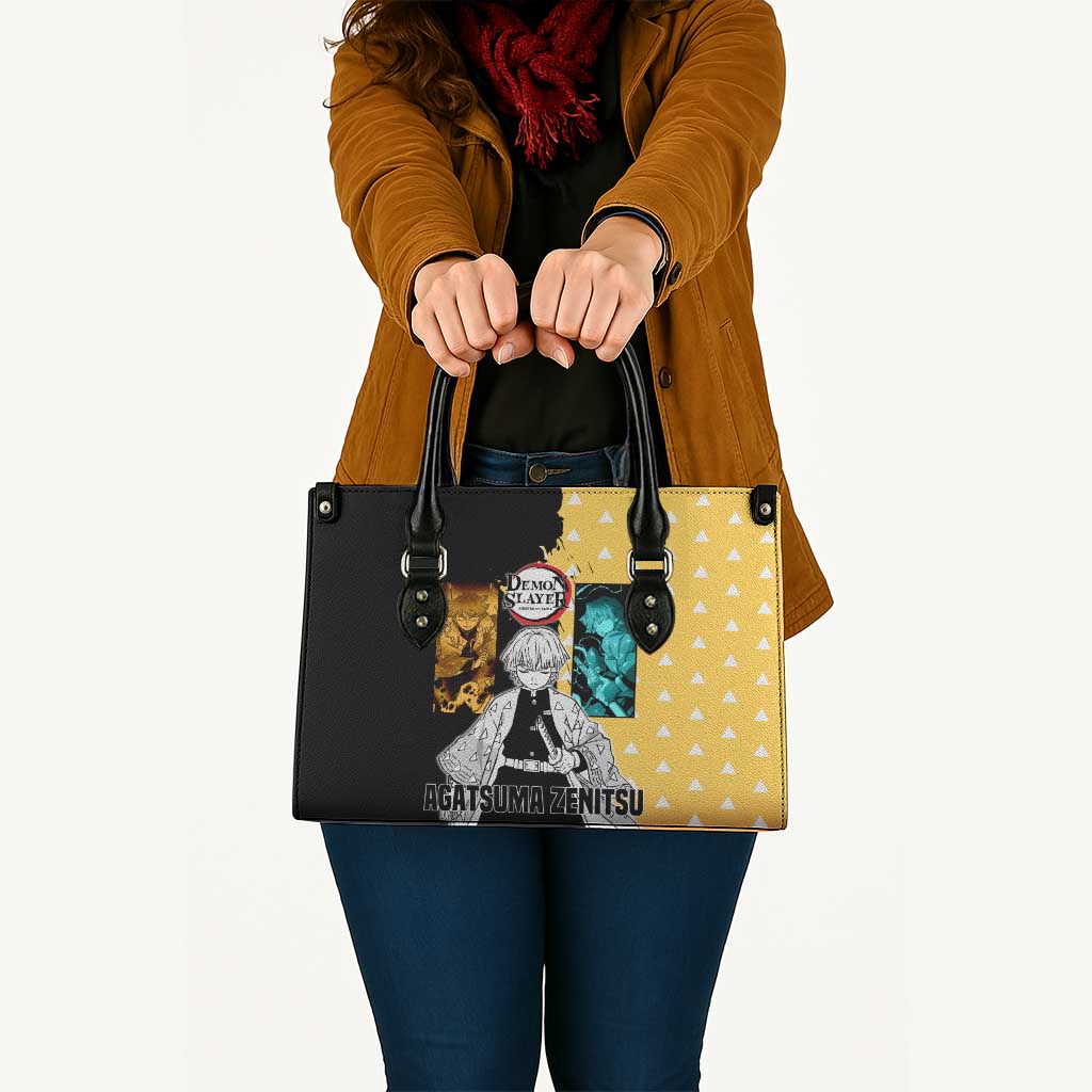 Zenitsu Agatsuma from Demon Slayer Leather Bag with Yellow Lightning Kimono and Thunder Effects Design - The Mazicc