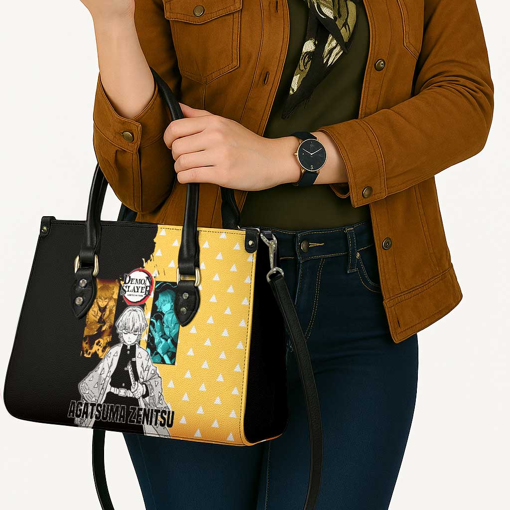 Zenitsu Agatsuma from Demon Slayer Leather Bag with Yellow Lightning Kimono and Thunder Effects Design - The Mazicc