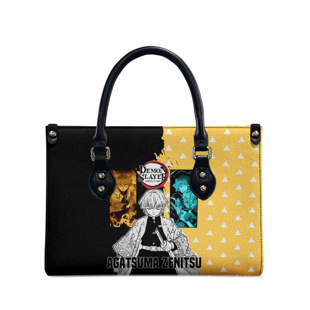 Zenitsu Agatsuma from Demon Slayer Leather Bag with Yellow Lightning Kimono and Thunder Effects Design - The Mazicc