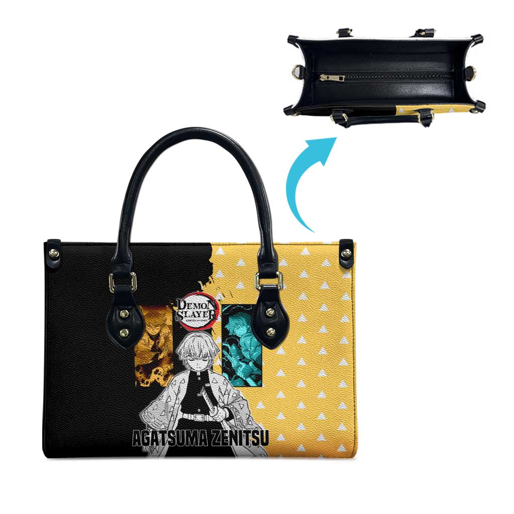 Zenitsu Agatsuma from Demon Slayer Leather Bag with Yellow Lightning Kimono and Thunder Effects Design - The Mazicc