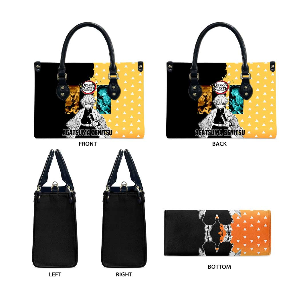 Zenitsu Agatsuma from Demon Slayer Leather Bag with Yellow Lightning Kimono and Thunder Effects Design - The Mazicc